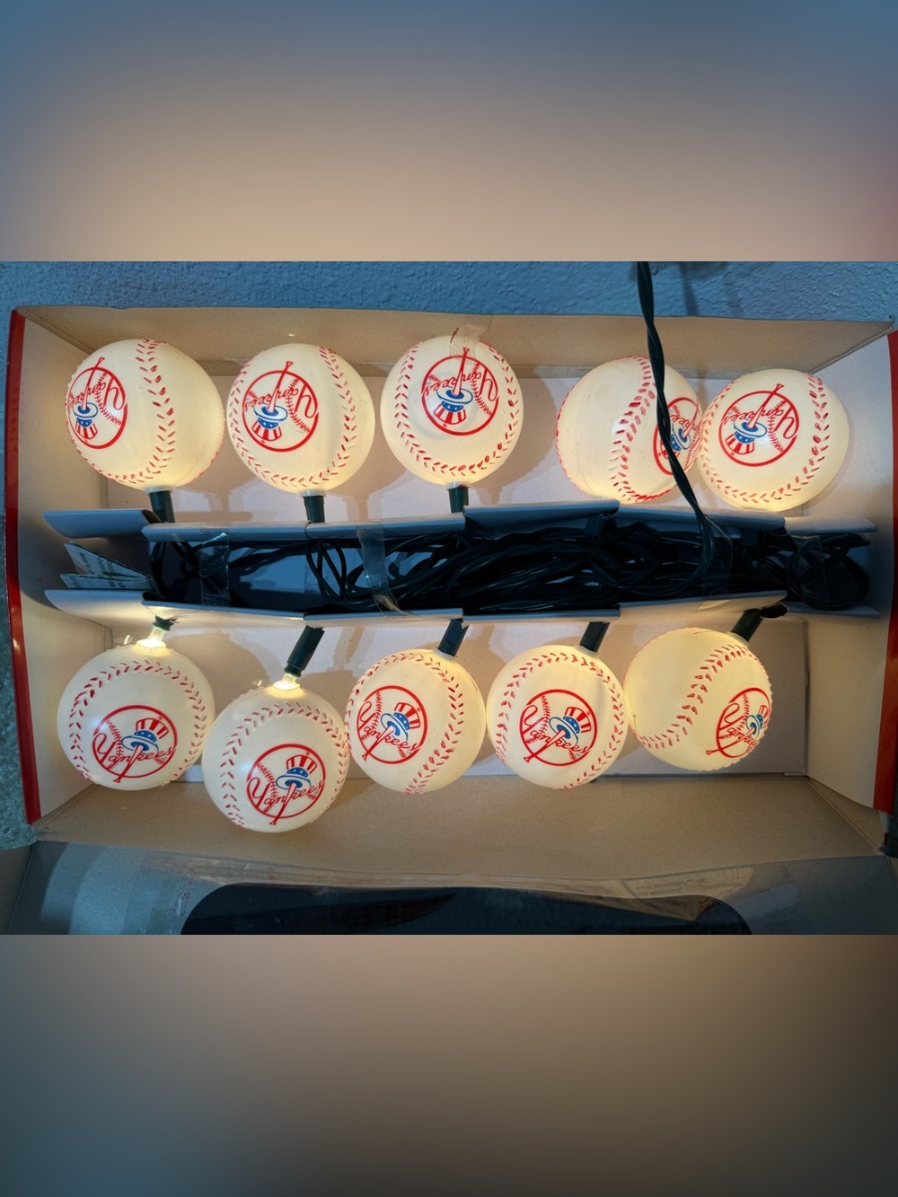 VTG Kurt S.Adler NY Yankees 10-Light Baseball String Light Set MLB Santa's World